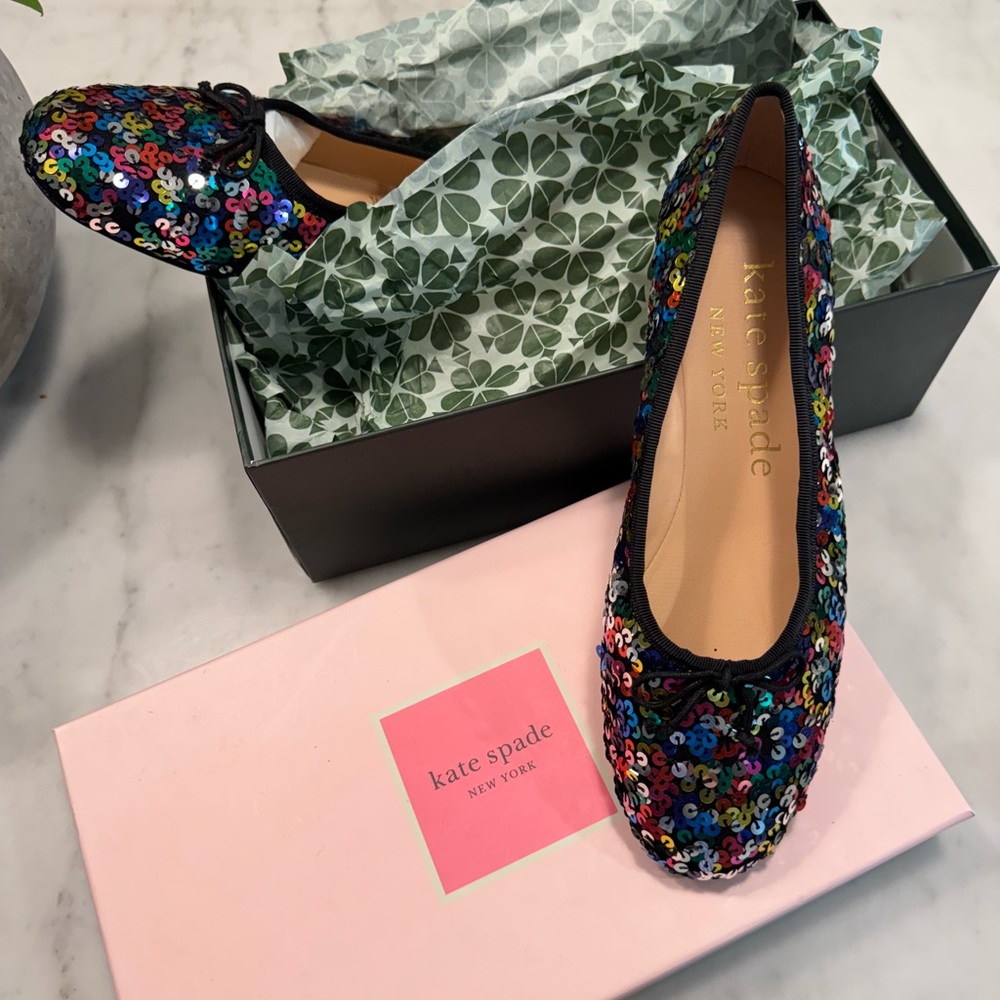 Kate Spade Honey Flats Rainbow Sequin 8.5 - Picture 4 of 9